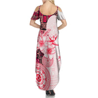Fiji Summer Maxi Dress Masi Tapa Pattern Red LT05 - Polynesian Pride
