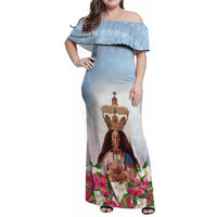 Guam Patroness Family Matching Off Shoulder Maxi Dress and Hawaiian Shirt The Legend Santa Marian Kamalen