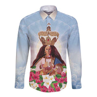 Guam Patroness Long Sleeve Button Shirt The Legend Santa Marian Kamalen LT05 Unisex Blue - Polynesian Pride