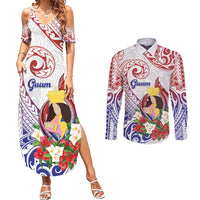 Happy Guam Santa Marian Kamalen Day Couples Matching Summer Maxi Dress and Long Sleeve Button Shirt LT05 White - Polynesian Pride