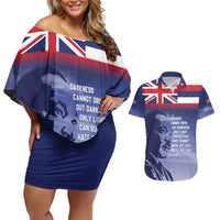 Hawaii MLK Day Couples Matching Off Shoulder Short Dress and Hawaiian Shirt LT05 Blue - Polynesian Pride