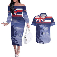 Hawaii MLK Day Couples Matching Off The Shoulder Long Sleeve Dress and Hawaiian Shirt LT05 Blue - Polynesian Pride