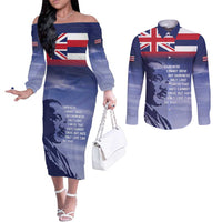 Hawaii MLK Day Couples Matching Off The Shoulder Long Sleeve Dress and Long Sleeve Button Shirt LT05 Blue - Polynesian Pride