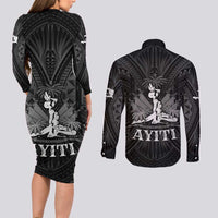 Haiti 1804 Couples Matching Long Sleeve Bodycon Dress and Long Sleeve Button Shirt Polynesian Silver Neg Maron LT05 - Polynesian Pride