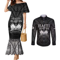 Haiti 1804 Couples Matching Mermaid Dress and Long Sleeve Button Shirt Polynesian Silver Neg Maron LT05 Silver - Polynesian Pride