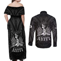 Haiti 1804 Couples Matching Off Shoulder Maxi Dress and Long Sleeve Button Shirt Polynesian Silver Neg Maron LT05 - Polynesian Pride