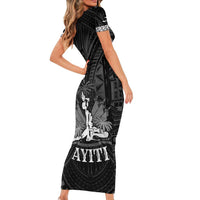 Haiti 1804 Family Matching Short Sleeve Bodycon Dress and Hawaiian Shirt Polynesian Silver Neg Maron