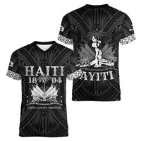 Haiti 1804 Women V-Neck T-Shirt Polynesian Silver Neg Maron LT05 - Polynesian Pride