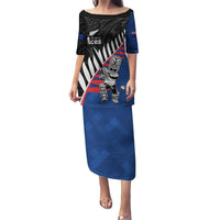 Custom New Zealand Auckland Cricket Puletasi With Maori Pattern LT05 Long Dress Blue - Polynesian Pride
