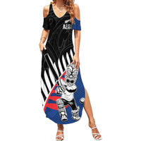 Custom New Zealand Auckland Cricket Summer Maxi Dress With Maori Pattern LT05 Women Blue - Polynesian Pride
