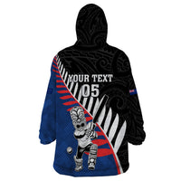 Custom New Zealand Auckland Cricket Wearable Blanket Hoodie With Maori Pattern LT05 - Polynesian Pride