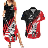 Custom New Zealand Canterbury Cricket Couples Matching Summer Maxi Dress and Hawaiian Shirt With Maori Pattern LT05 Red - Polynesian Pride