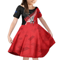 Custom New Zealand Canterbury Cricket Family Matching Off The Shoulder Long Sleeve Dress and Hawaiian Shirt With Maori Pattern LT05 Daughter's Dress Red - Polynesian Pride