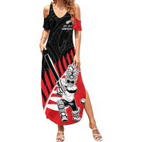 Custom New Zealand Canterbury Cricket Family Matching Summer Maxi Dress and Hawaiian Shirt With Maori Pattern
