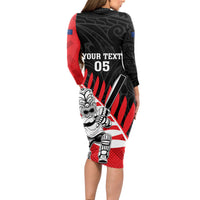Custom New Zealand Canterbury Cricket Long Sleeve Bodycon Dress With Maori Pattern