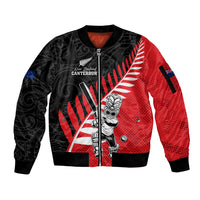 Custom New Zealand Canterbury Cricket Sleeve Zip Bomber Jacket With Maori Pattern LT05 Unisex Red - Polynesian Pride