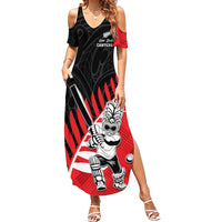 Custom New Zealand Canterbury Cricket Summer Maxi Dress With Maori Pattern LT05 Women Red - Polynesian Pride