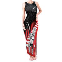 Custom New Zealand Canterbury Cricket Tank Maxi Dress With Maori Pattern LT05 Women Red - Polynesian Pride