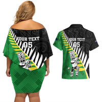 Custom New Zealand Central Districts Cricket Couples Matching Off Shoulder Short Dress and Hawaiian Shirt With Maori Pattern LT05 - Polynesian Pride