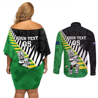 Custom New Zealand Central Districts Cricket Couples Matching Off Shoulder Short Dress and Long Sleeve Button Shirt With Maori Pattern LT05 - Polynesian Pride