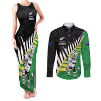 Custom New Zealand Central Districts Cricket Couples Matching Tank Maxi Dress and Long Sleeve Button Shirt With Maori Pattern LT05 Green - Polynesian Pride