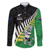 Custom New Zealand Central Districts Cricket Family Matching Off Shoulder Short Dress and Hawaiian Shirt With Maori Pattern LT05 Dad's Shirt - Long Sleeve Green - Polynesian Pride