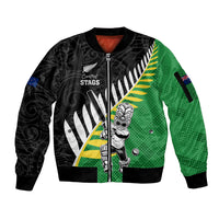 Custom New Zealand Central Districts Cricket Sleeve Zip Bomber Jacket With Maori Pattern LT05 Unisex Green - Polynesian Pride