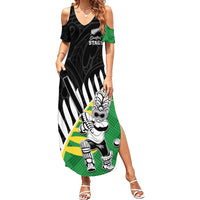 Custom New Zealand Central Districts Cricket Summer Maxi Dress With Maori Pattern LT05 Women Green - Polynesian Pride