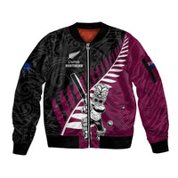 Custom New Zealand Northern Districts Cricket Sleeve Zip Bomber Jacket With Maori Pattern LT05 Unisex Maroon - Polynesian Pride