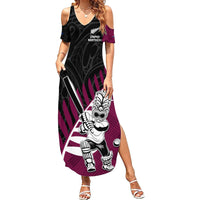 Custom New Zealand Northern Districts Cricket Summer Maxi Dress With Maori Pattern LT05 Women Maroon - Polynesian Pride
