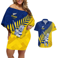 Custom New Zealand Otago Cricket Couples Matching Off Shoulder Short Dress and Hawaiian Shirt With Maori Pattern LT05 Yellow - Polynesian Pride