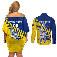 Custom New Zealand Otago Cricket Couples Matching Off Shoulder Short Dress and Long Sleeve Button Shirt With Maori Pattern LT05 - Polynesian Pride