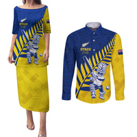 Custom New Zealand Otago Cricket Couples Matching Puletasi and Long Sleeve Button Shirt With Maori Pattern LT05 Yellow - Polynesian Pride