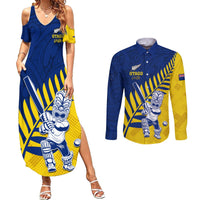 Custom New Zealand Otago Cricket Couples Matching Summer Maxi Dress and Long Sleeve Button Shirt With Maori Pattern LT05 Yellow - Polynesian Pride