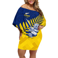 Custom New Zealand Otago Cricket Off Shoulder Short Dress With Maori Pattern LT05 Women Yellow - Polynesian Pride