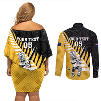 Custom New Zealand Wellington Cricket Couples Matching Off Shoulder Short Dress and Long Sleeve Button Shirt With Maori Pattern LT05 - Polynesian Pride