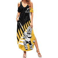 Custom New Zealand Wellington Cricket Summer Maxi Dress With Maori Pattern LT05 Women Yellow - Polynesian Pride