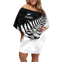 Custom New Zealand Cricket Off Shoulder Short Dress With Maori Pattern LT05 Women Black - Polynesian Pride