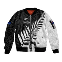 Custom New Zealand Cricket Sleeve Zip Bomber Jacket With Maori Pattern LT05 Unisex Black - Polynesian Pride