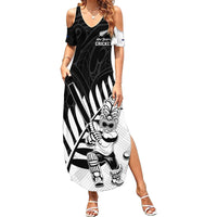 Custom New Zealand Cricket Summer Maxi Dress With Maori Pattern LT05 Women Black - Polynesian Pride