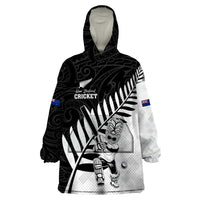 Custom New Zealand Cricket Wearable Blanket Hoodie With Maori Pattern LT05 One Size Black - Polynesian Pride