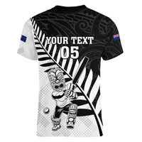 Custom New Zealand Cricket Women V Neck T Shirt With Maori Pattern