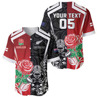 New Zealand And England Rugby Custom Baseball Jersey Maori Tiki With Red Rose Together
