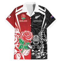 New Zealand And England Rugby Custom Family Matching Mermaid Dress and Hawaiian Shirt Maori Tiki With Red Rose Together
