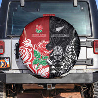 New Zealand And England Rugby Spare Tire Cover Maori Tiki With Red Rose Together