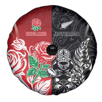 New Zealand And England Rugby Spare Tire Cover Maori Tiki With Red Rose Together