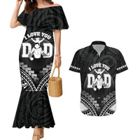 Personalised Happy Father's Day Couples Matching Mermaid Dress and Hawaiian Shirt I Love You Dad Polynesian Style LT05 Black - Polynesian Pride
