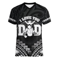 Personalised Happy Father's Day Women V-Neck T-Shirt I Love You Dad Polynesian Style
