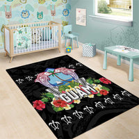 Guam Chamorro Area Rug Tribal Latte Stone With Dolphins Black