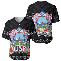 Guam Chamorro Baseball Jersey Tribal Latte Stone With Dolphins Black